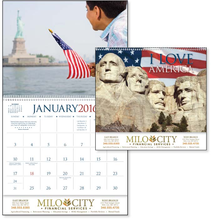 13 Month I Love America Wall Calendar