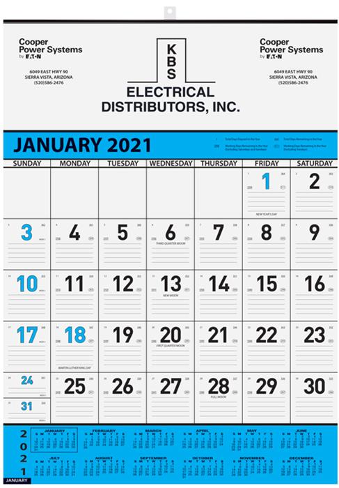 Blue and Black contractor wall calendar