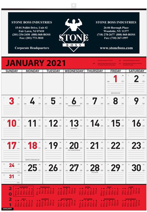 Red and Black contractor wall calendar
